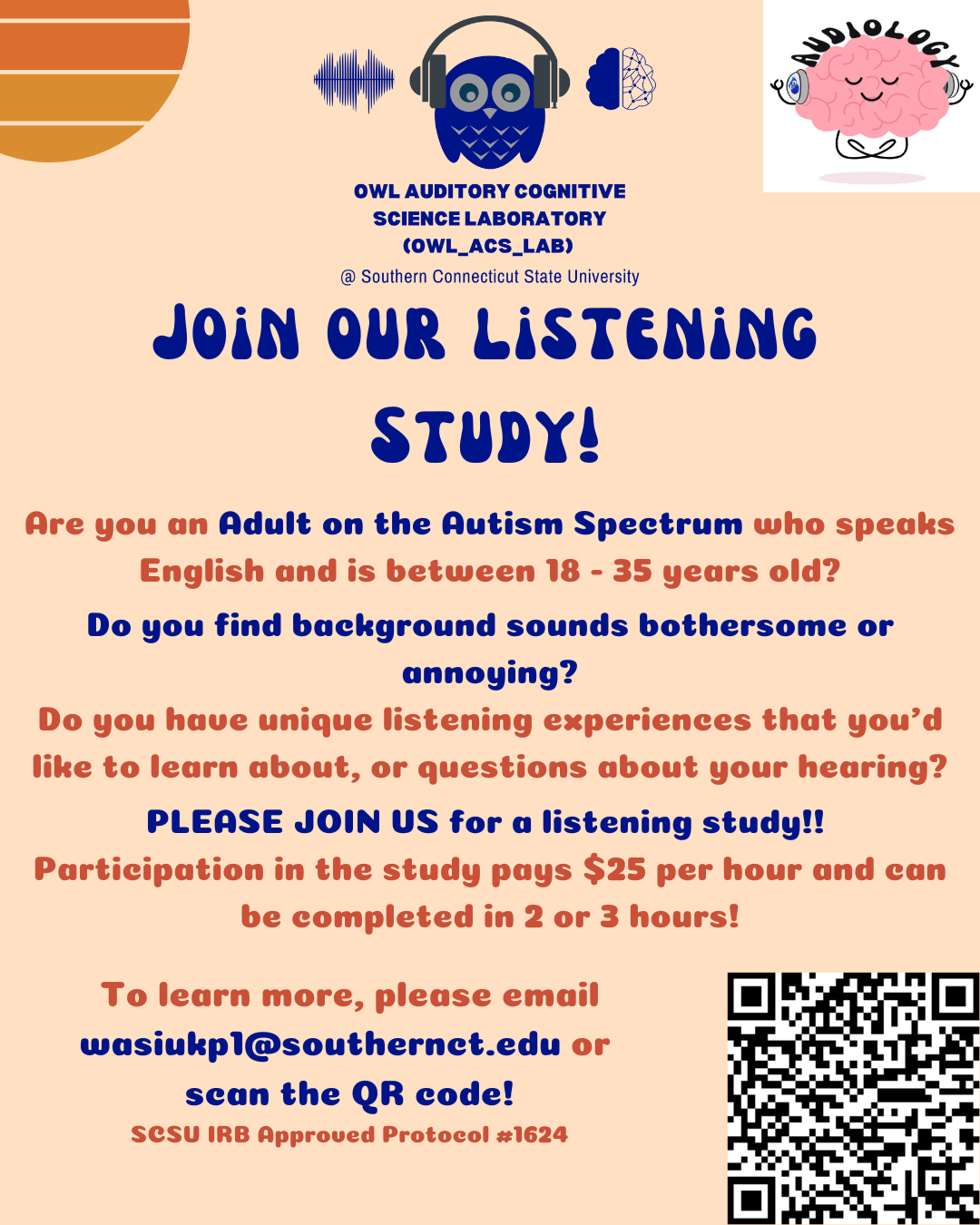 Current participant recruitment flyer for autistic adults ages 18 to 35
